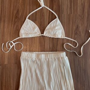 Cream Pleated Bikini Set